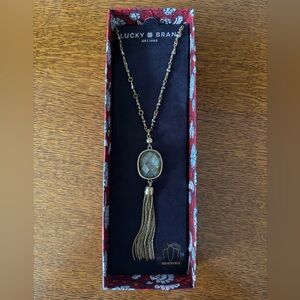 Lucky Brand Gold-Tone Tassel Necklace with Iridescent Stone